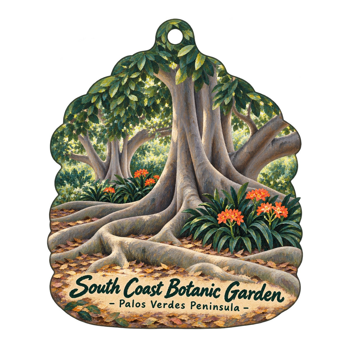 South Coast Botanic Garden Logo custom wood ornament OC380 on white