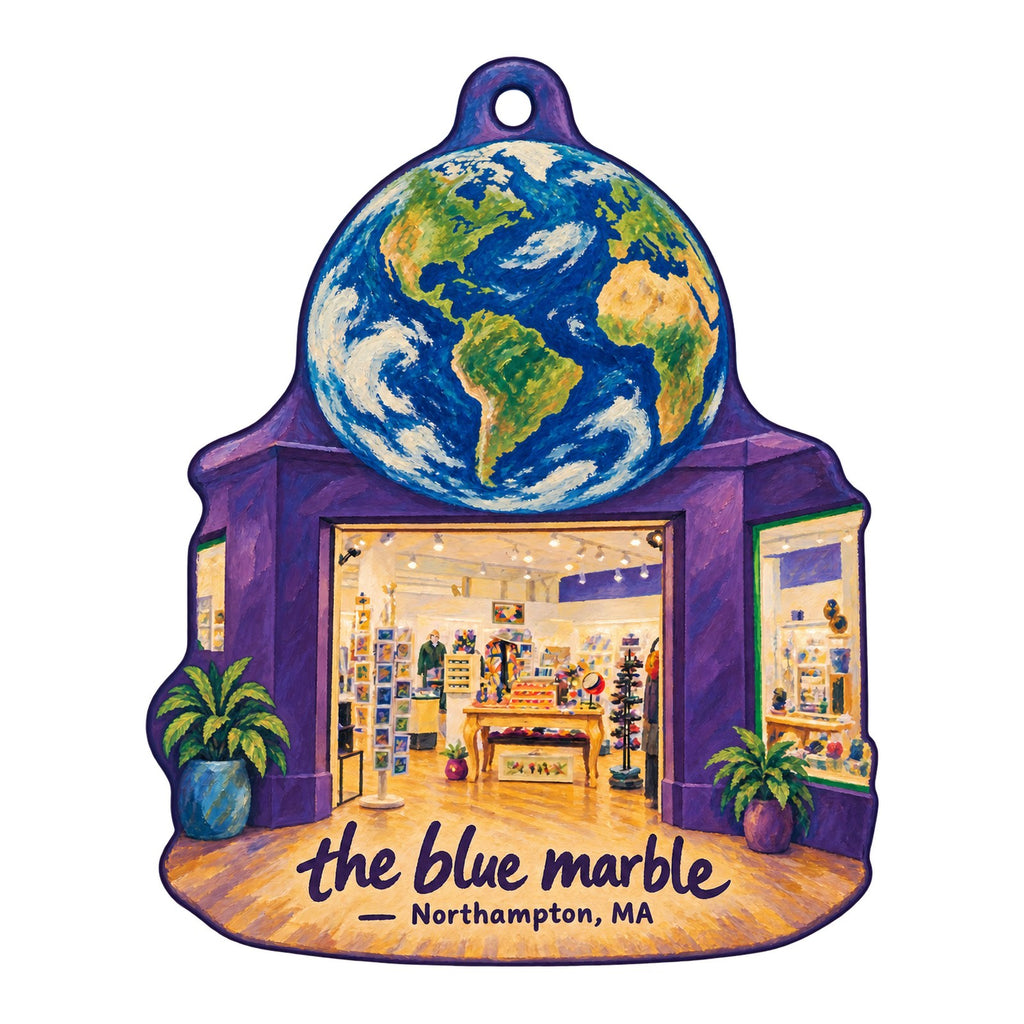 the blue marble Logo custom wood ornament OC383 on white