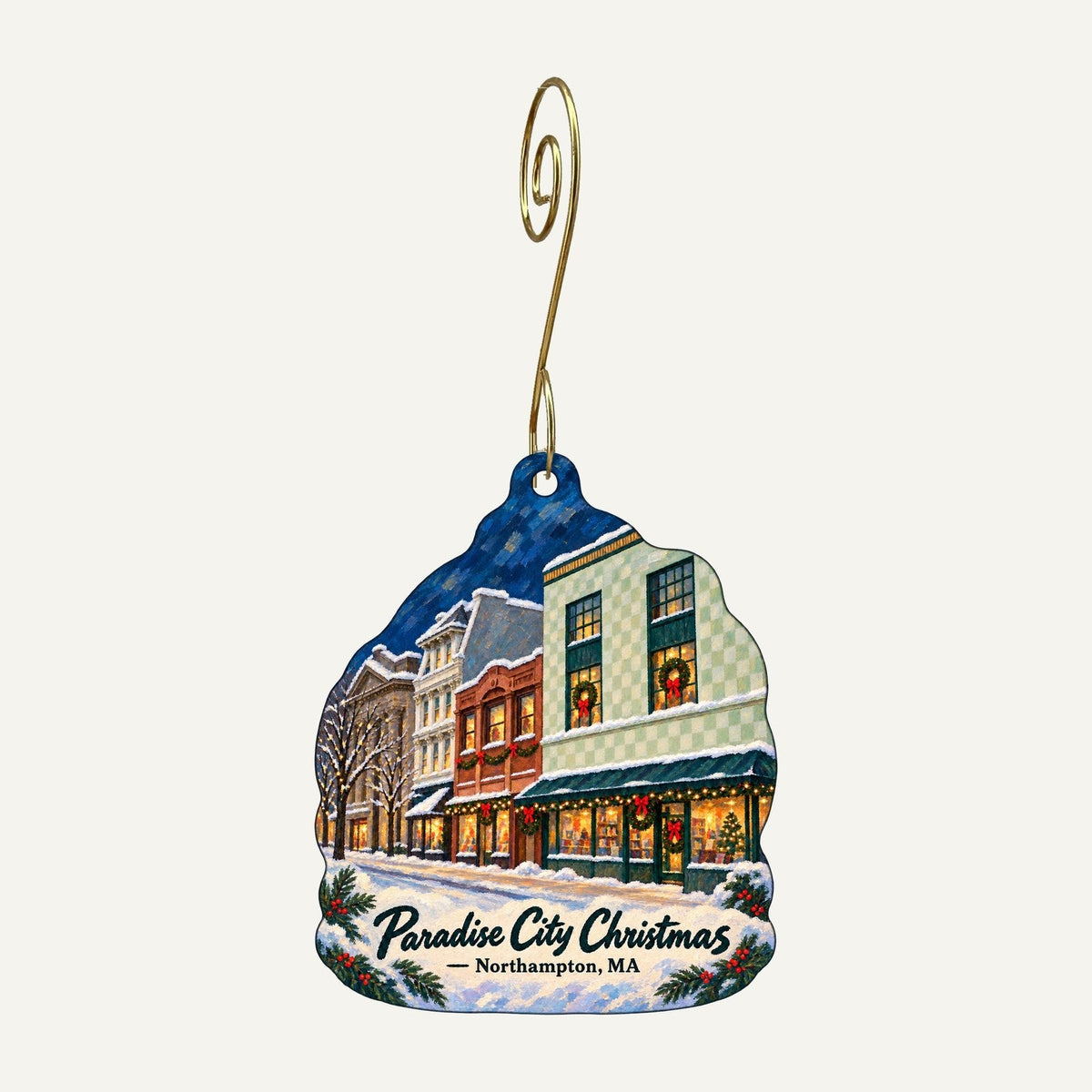 the blue marble Christmas custom wood ornament OC384 hanging on hook