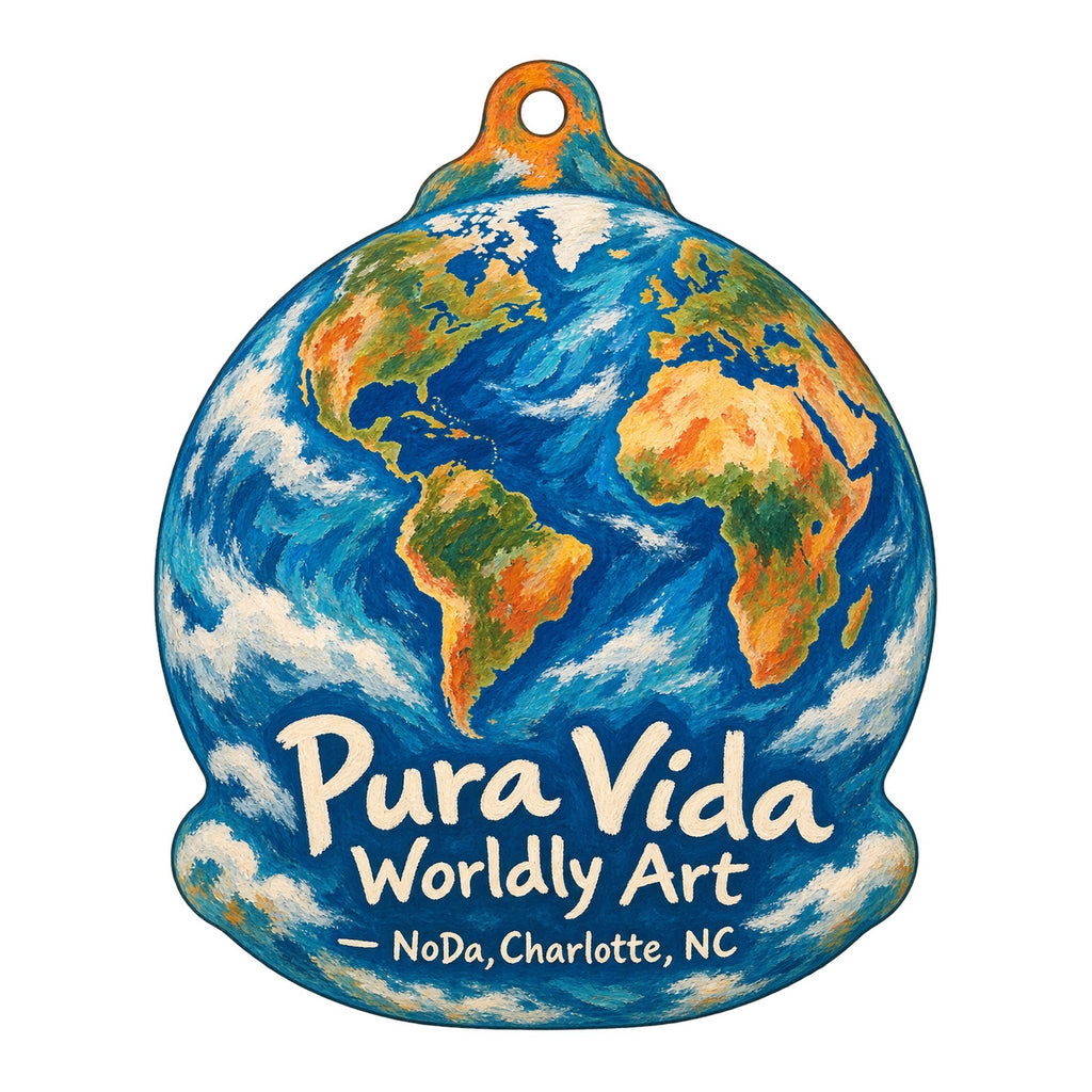 Pura Vida Worldly Art Logo custom wood ornament OC386 on white