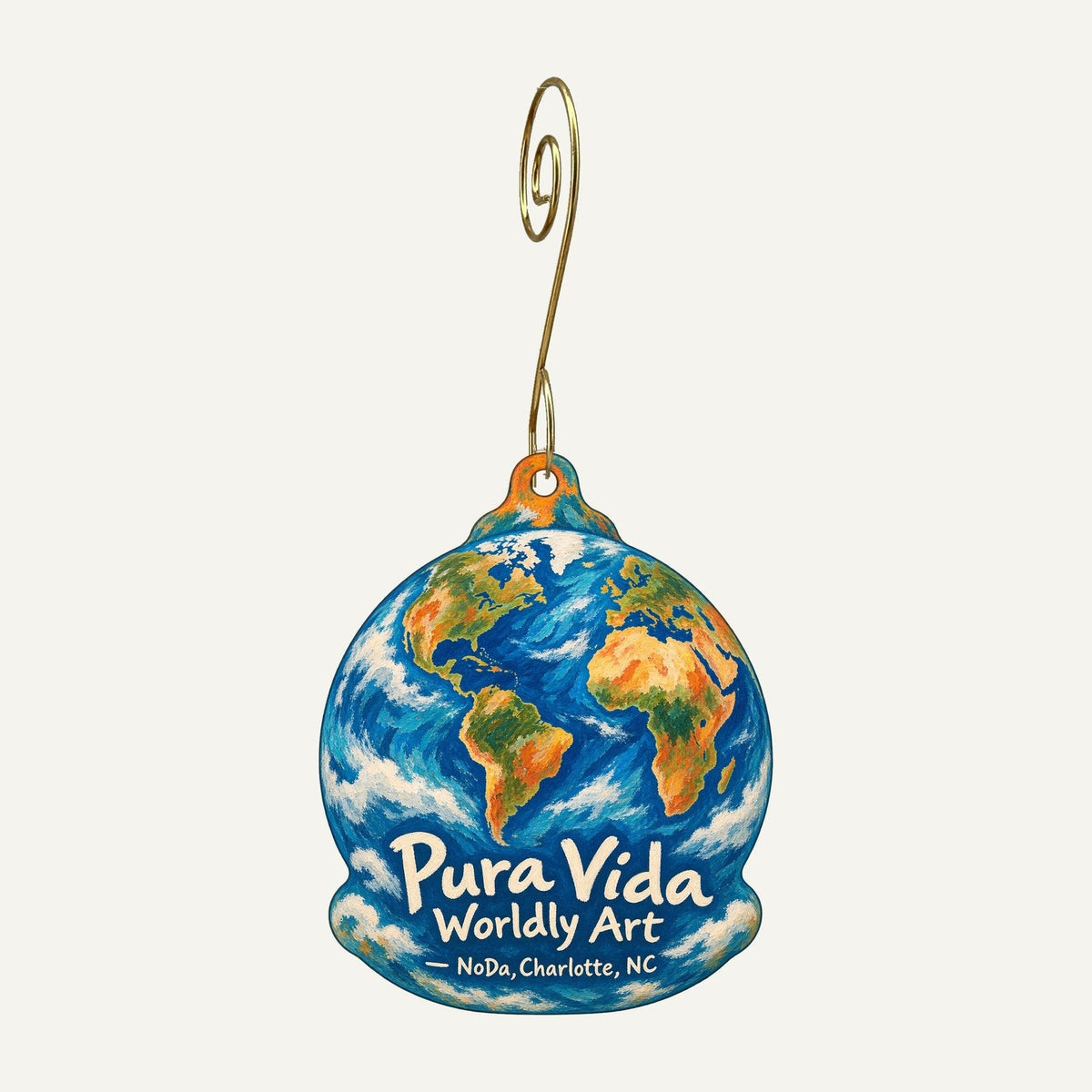 Pura Vida Worldly Art Logo custom wood ornament OC386 hanging on hook