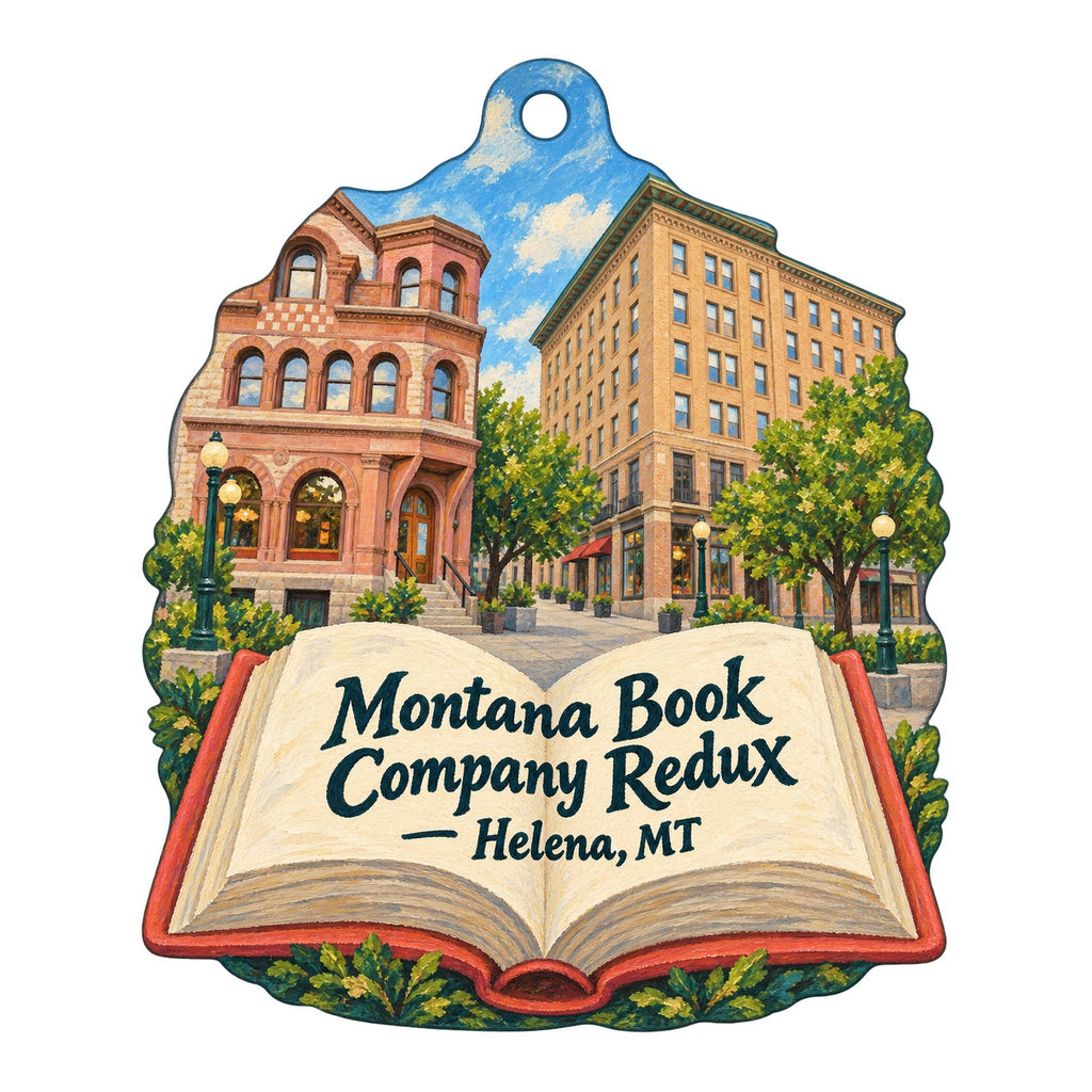 Montana Book Company Redux Logo custom wood ornament OC389 on white