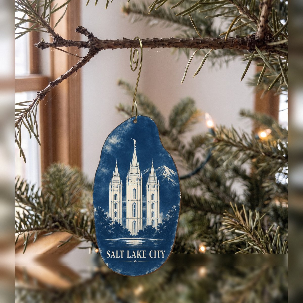 UT Salt Lake City Cyanotype-Inspired Custom Wood Ornament (OC38)