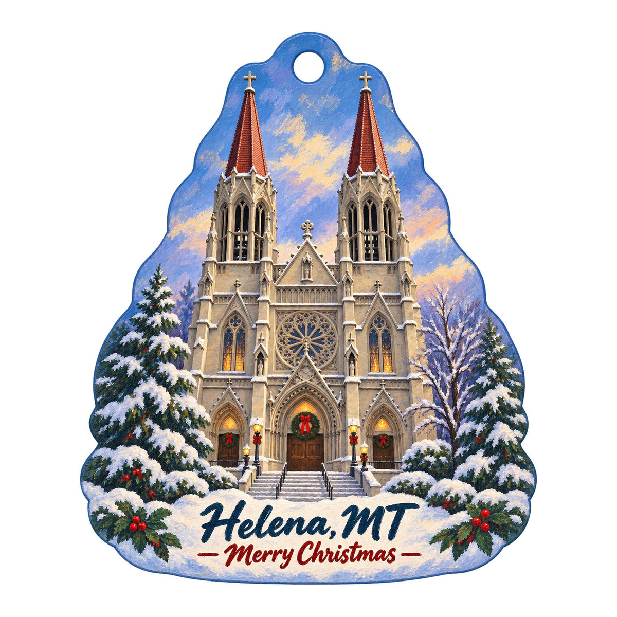 Montana Book Company Redux Christmas custom wood ornament OC390 on white