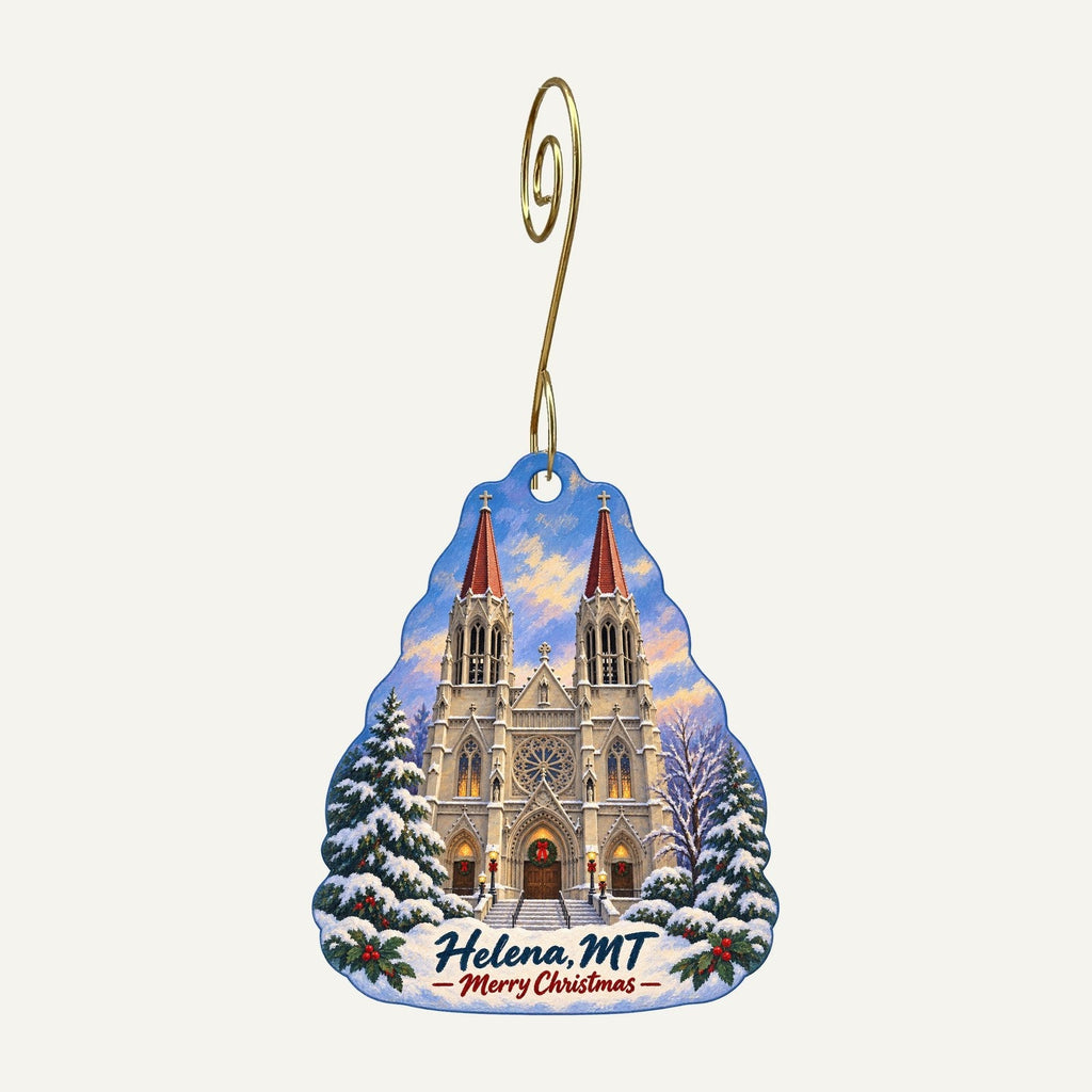 Montana Book Company Redux Christmas custom wood ornament OC390 hanging on hook