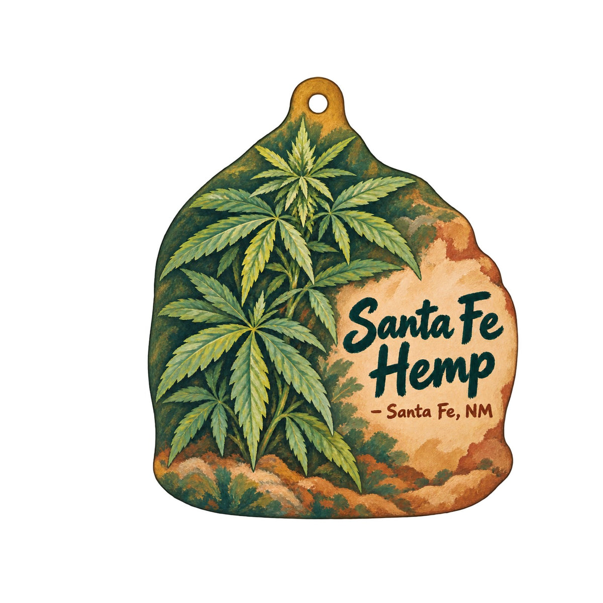 Santa Fe Hemp Logo custom wood ornament OC392 on white