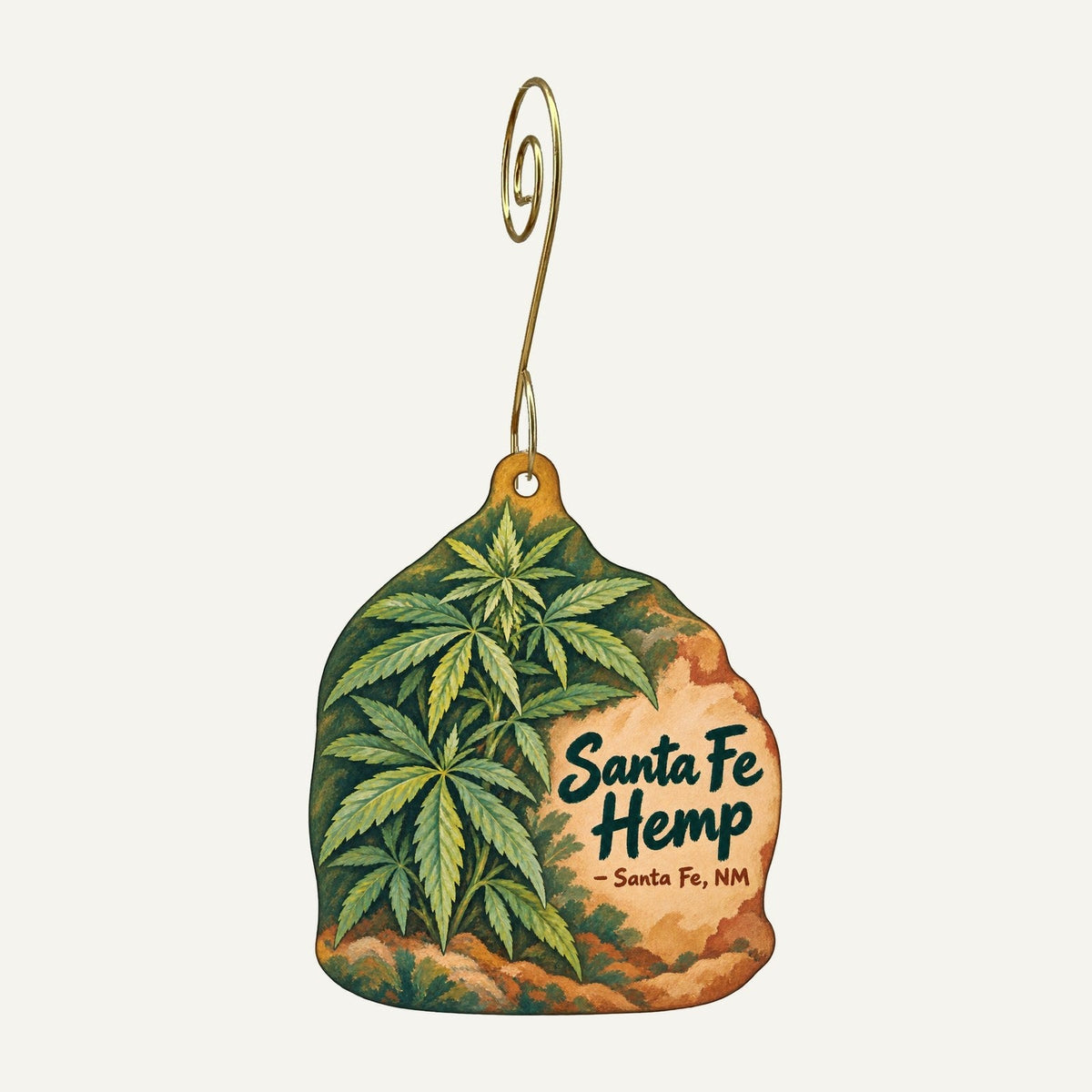 Santa Fe Hemp Logo custom wood ornament OC392 hanging on hook