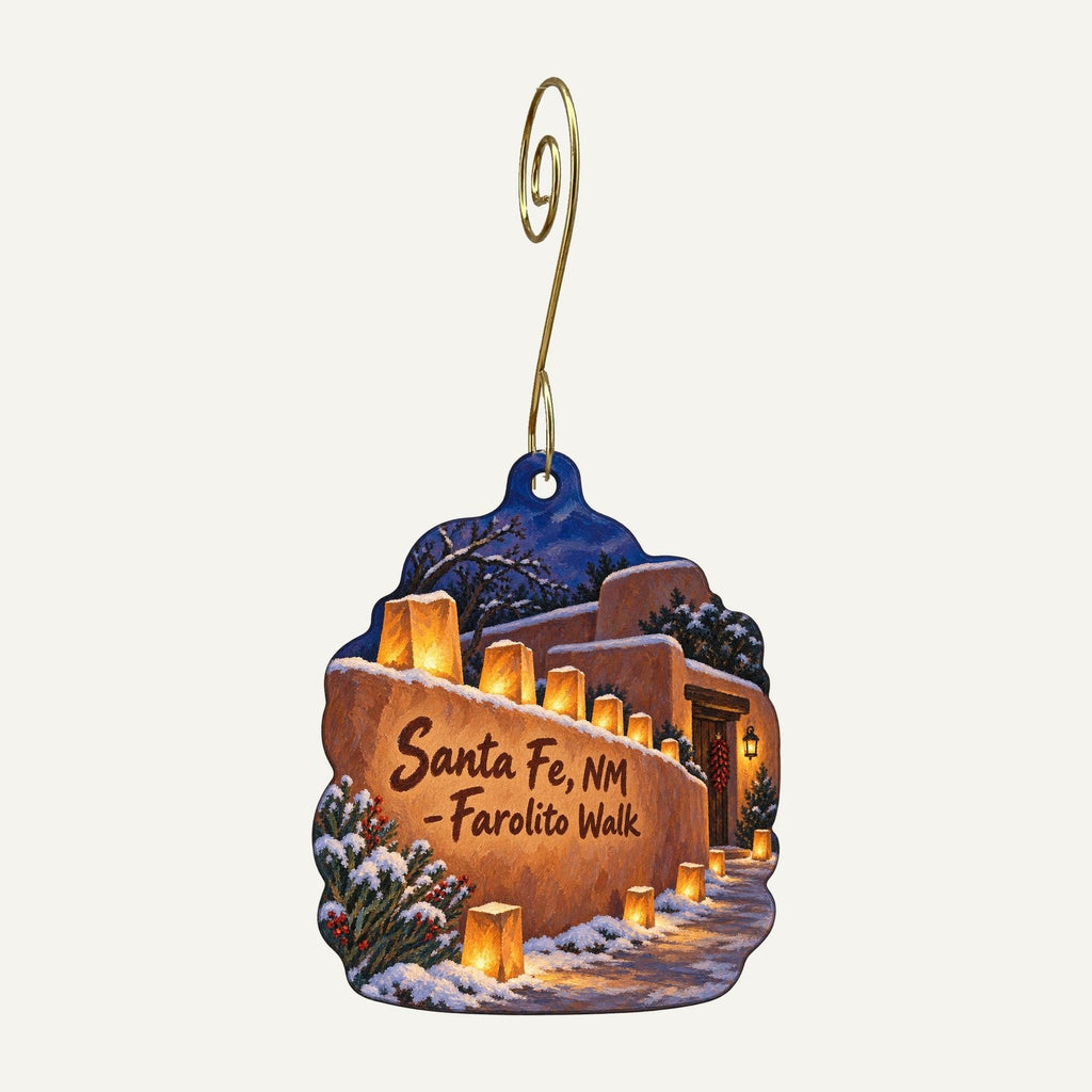 Santa Fe Hemp Christmas custom wood ornament OC393 hanging on hook