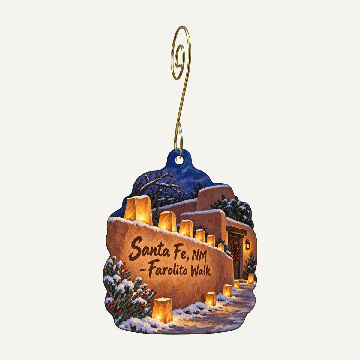 Santa Fe Hemp Christmas custom wood ornament OC393 hanging on hook