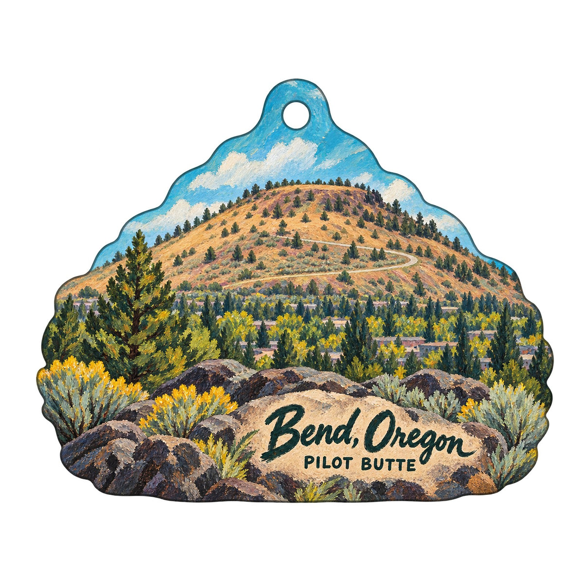 Lone Crow Bungalow Town Icon custom wood ornament OC397 on white