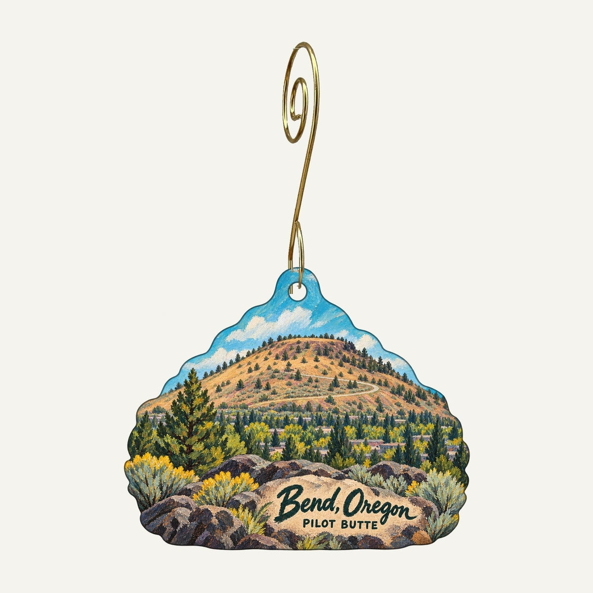 Lone Crow Bungalow Town Icon custom wood ornament OC397 hanging on hook