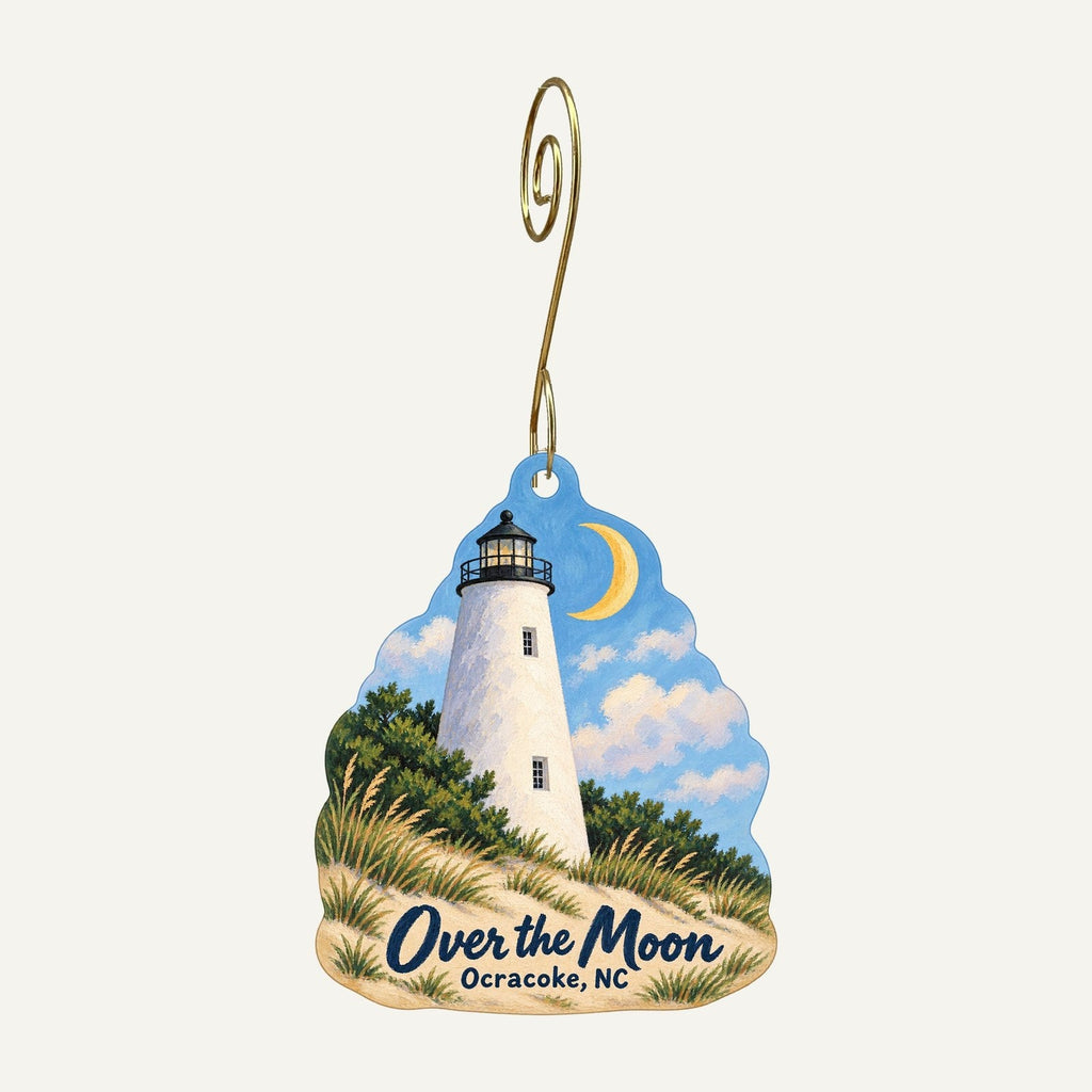Over the Moon Logo custom wood ornament OC398 hanging on hook