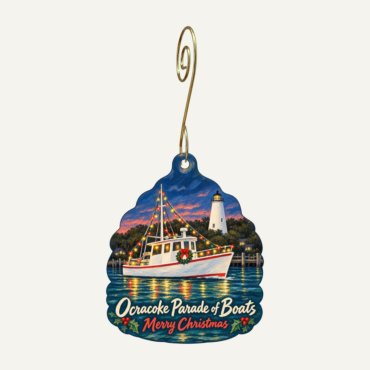 Over the Moon Christmas custom wood ornament OC399 hanging on hook