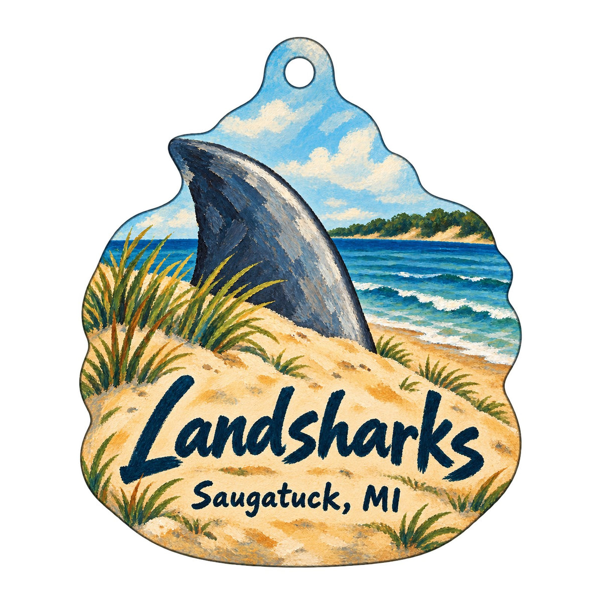 Landsharks Logo custom wood ornament OC401 on white