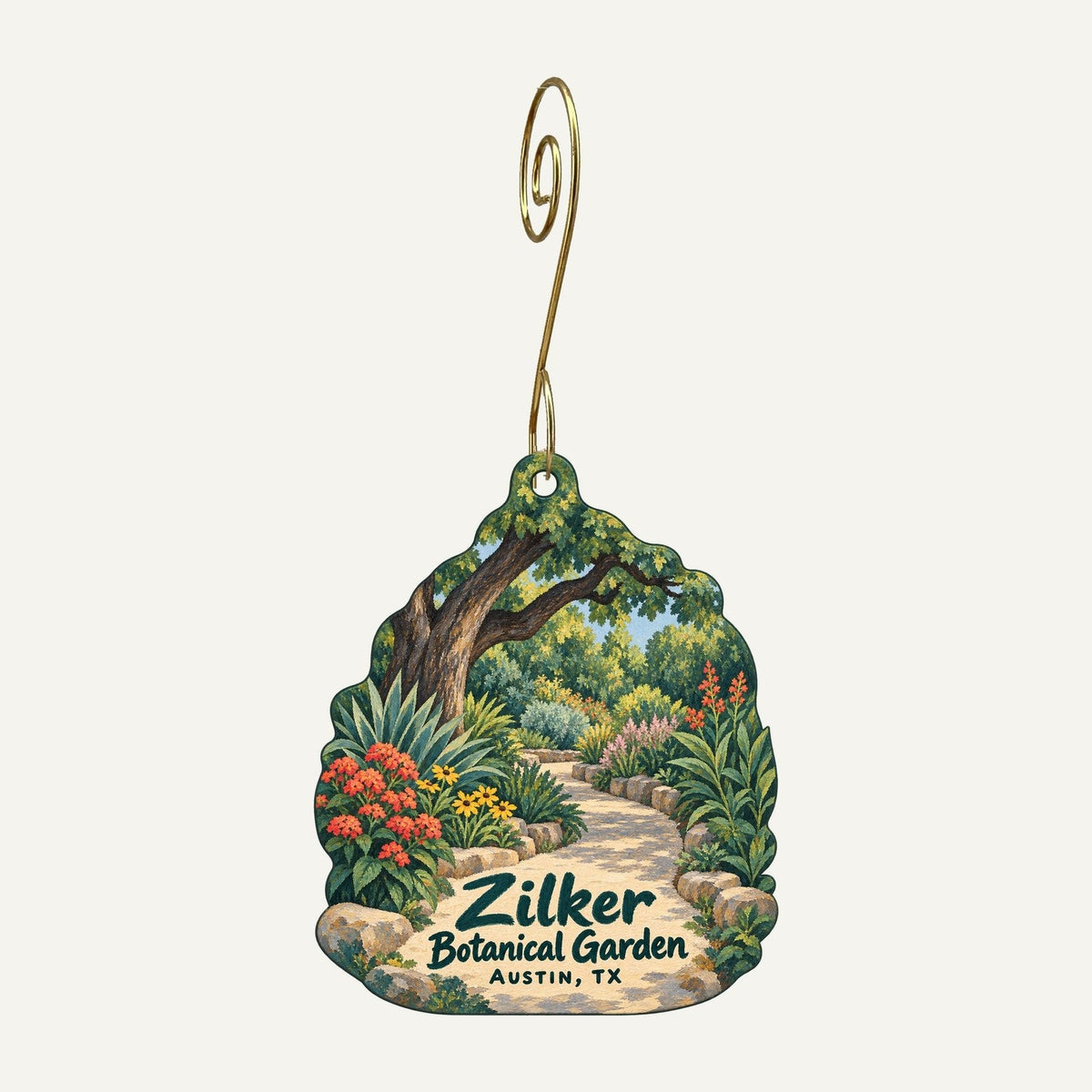 Zilker Botanical Garden Logo custom wood ornament OC404 hanging on hook