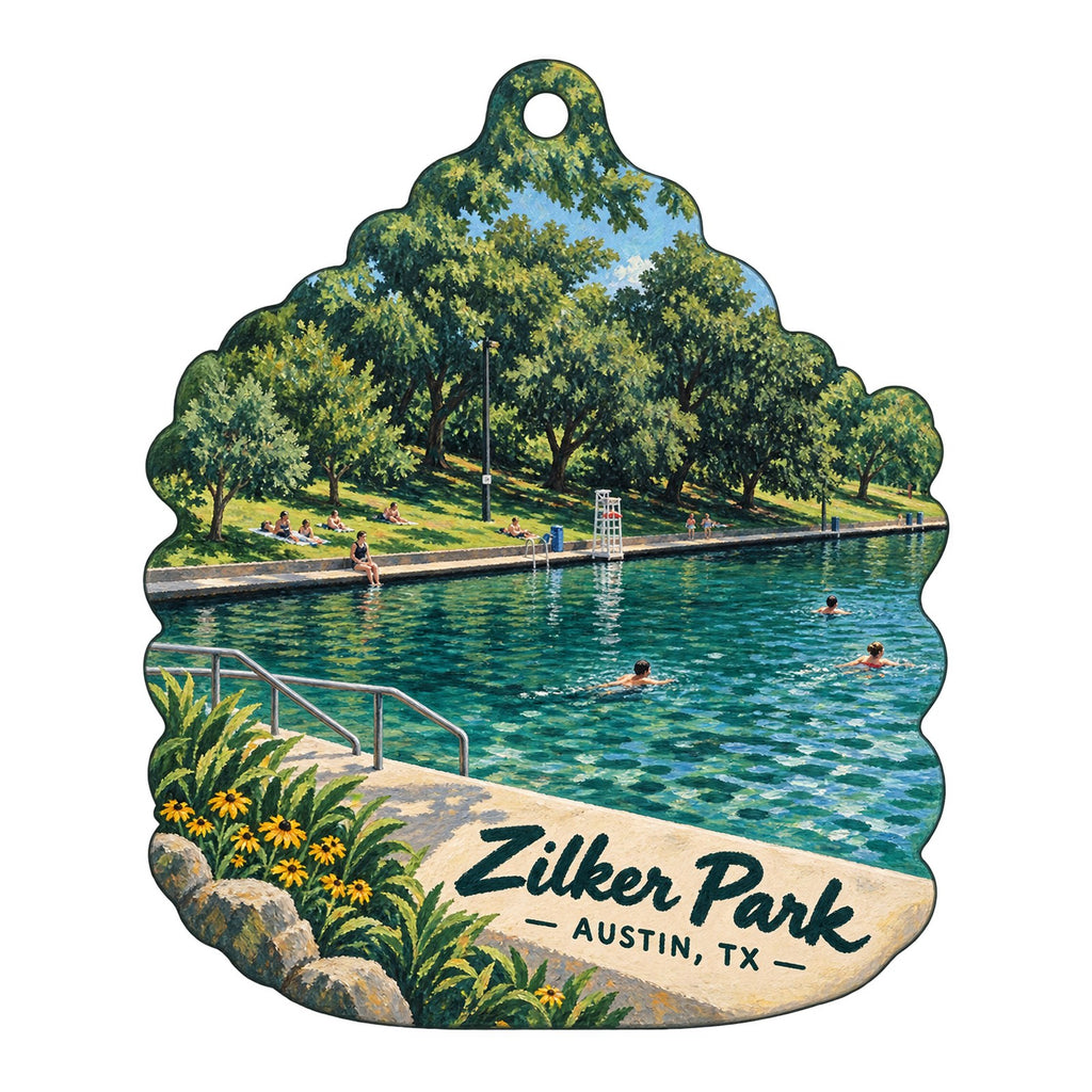 Zilker Botanical Garden Town Icon custom wood ornament OC406 on white