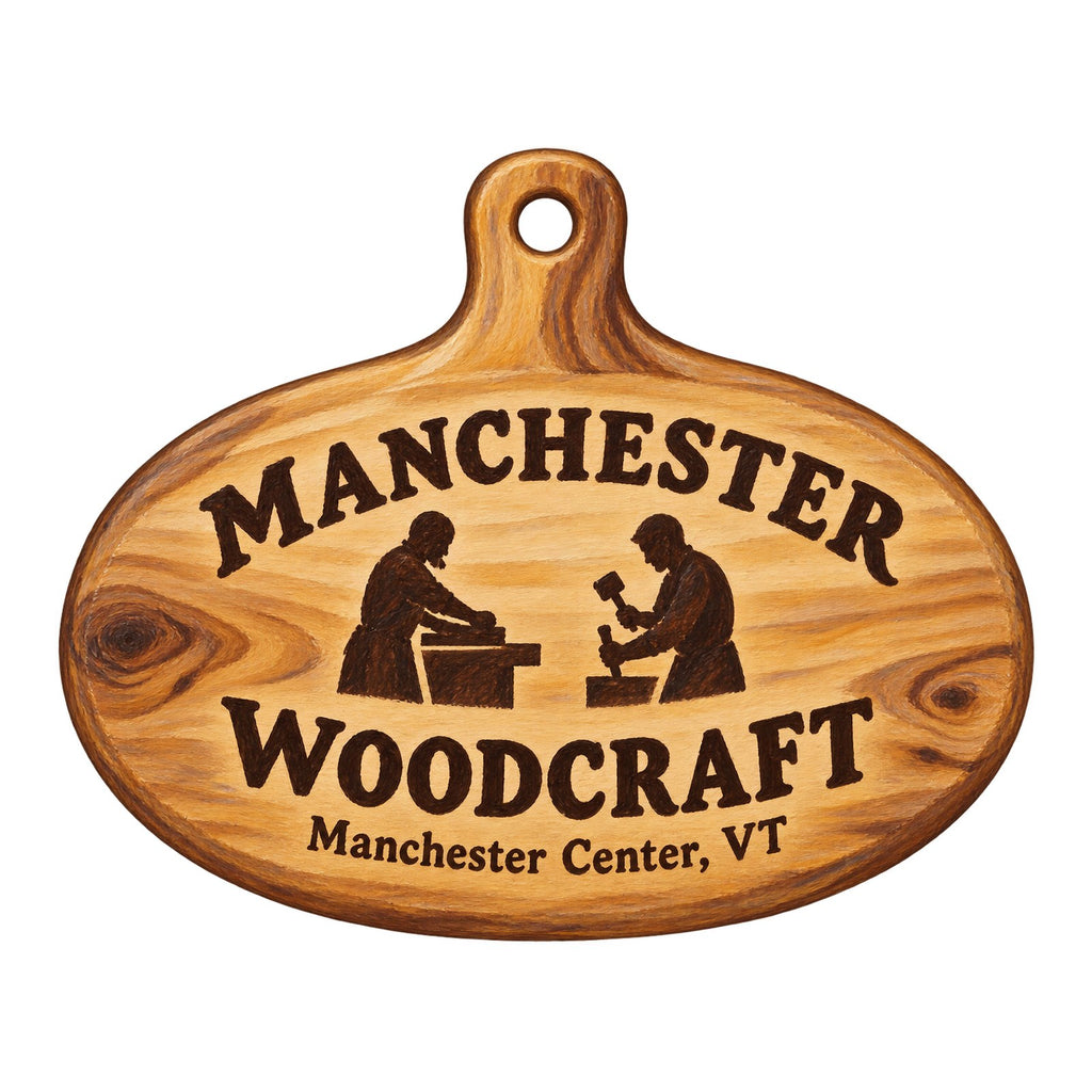 Manchester Woodcraft Logo custom wood ornament OC407 on white
