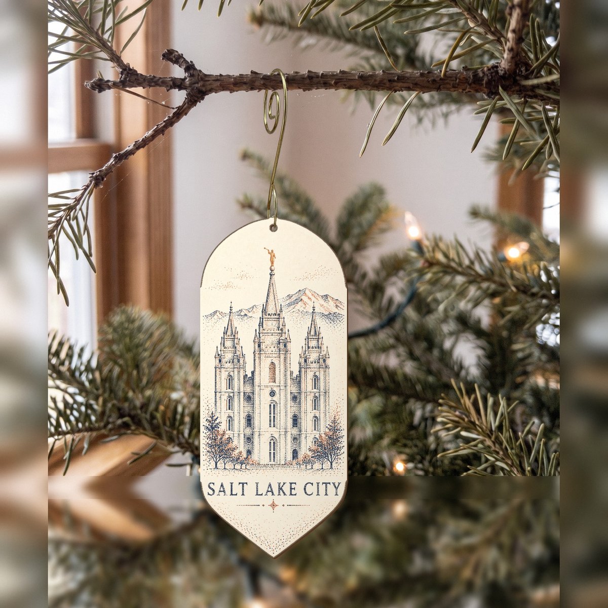 UT Salt Lake City Sparse Pointillism Custom Wood Ornament (OC40)