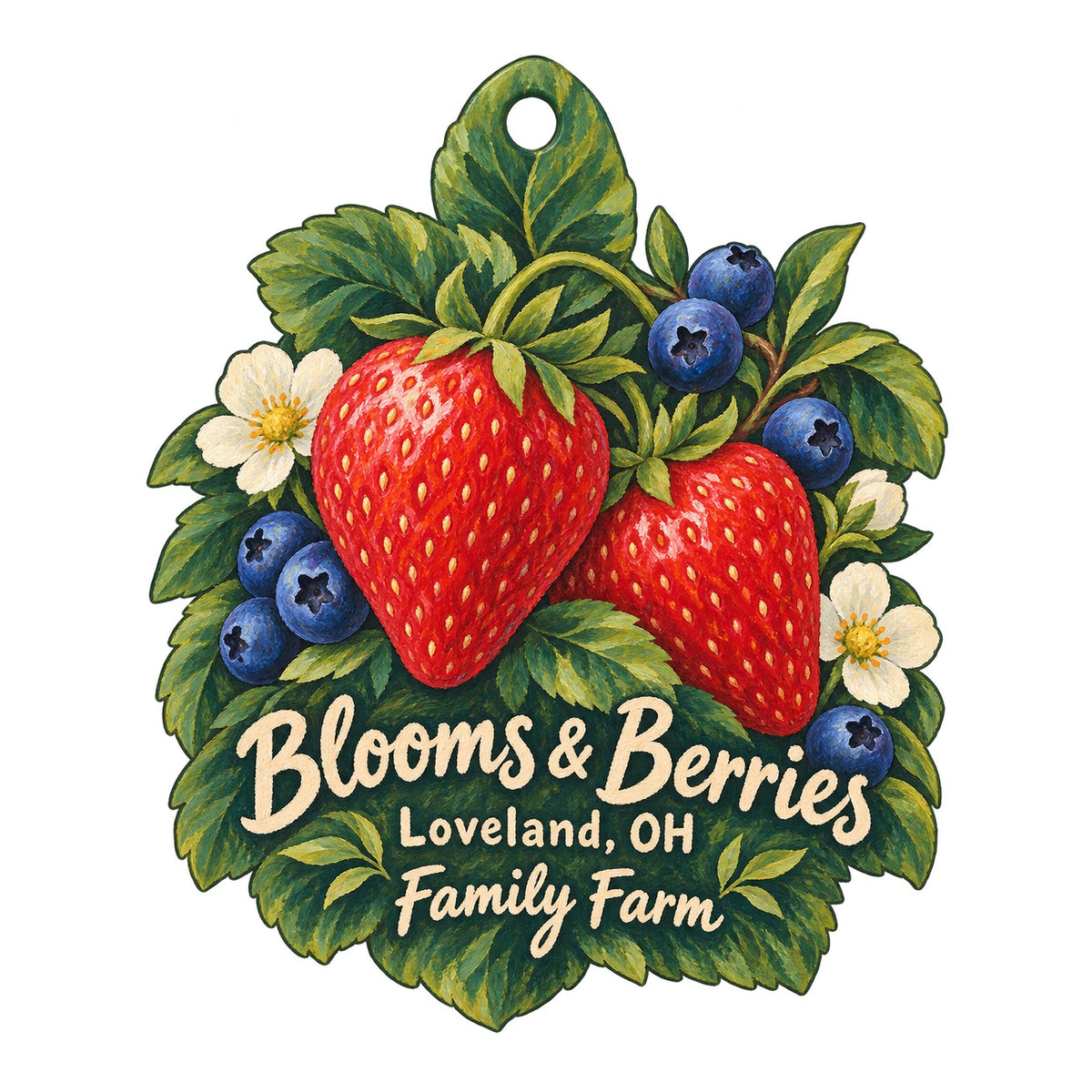 Blooms & Berries Farm Market and Garden Center Logo custom wood ornament OC410 on white