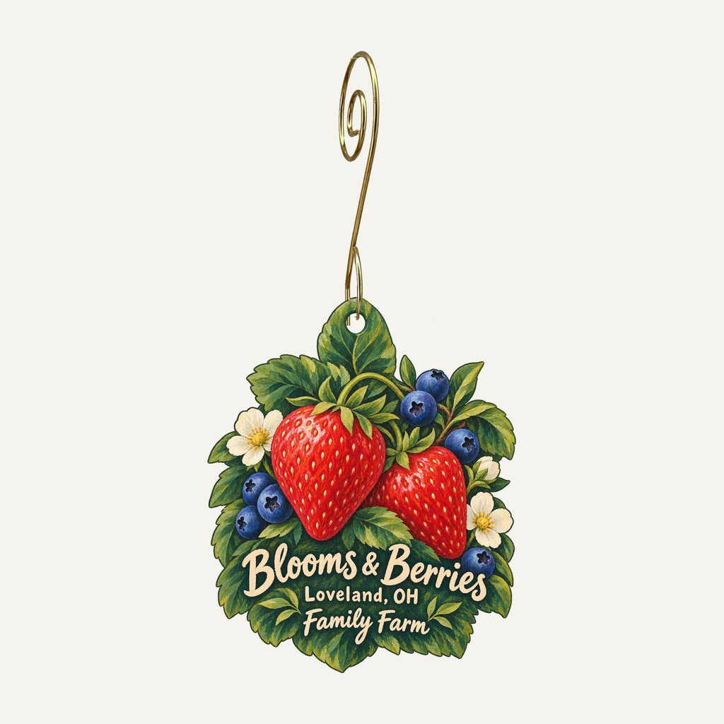 Blooms & Berries Farm Market and Garden Center Logo custom wood ornament OC410 hanging on hook