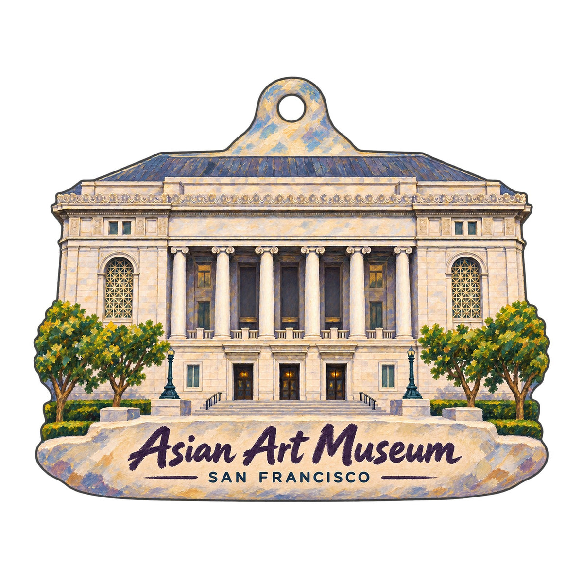 Asian Art Museum - Cha May Ching Museum Boutique Logo custom wood ornament OC413 on white