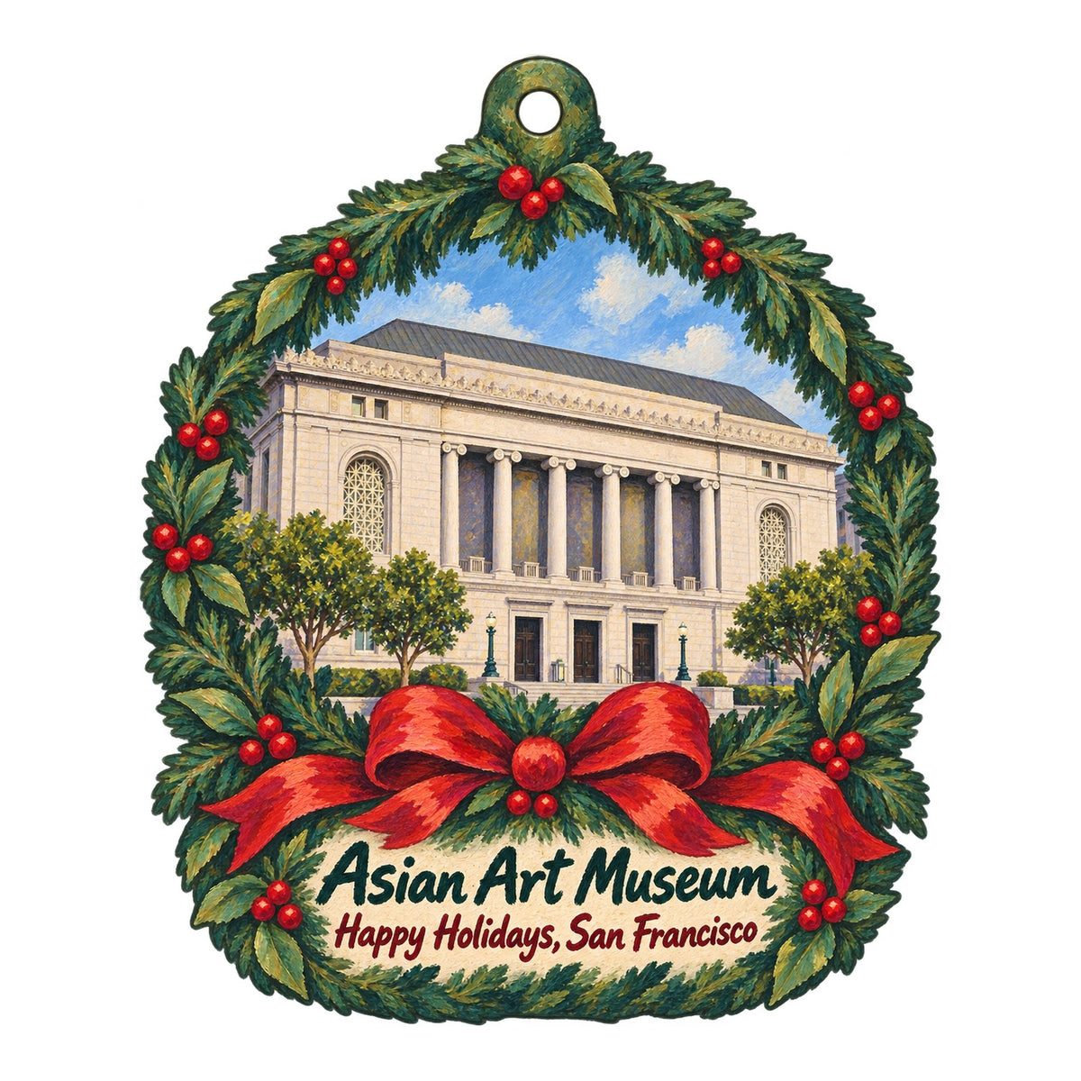 Asian Art Museum - Cha May Ching Museum Boutique Christmas custom wood ornament OC414 on white