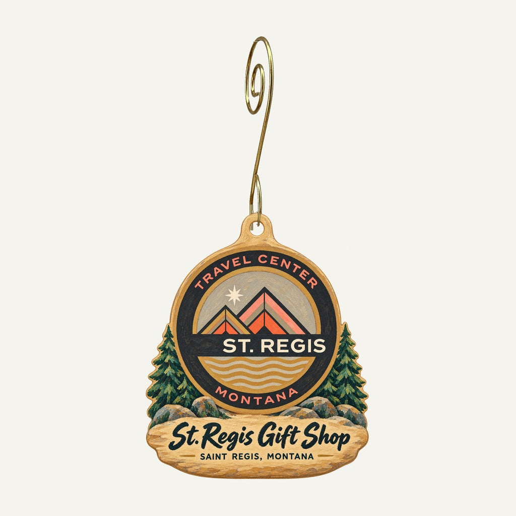 St. Regis Gift Shop Logo custom wood ornament OC416 hanging on hook
