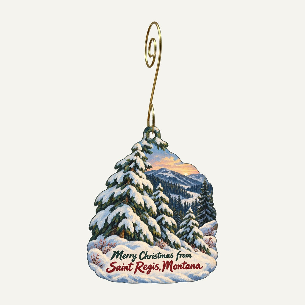 St. Regis Gift Shop Christmas custom wood ornament OC417 hanging on hook