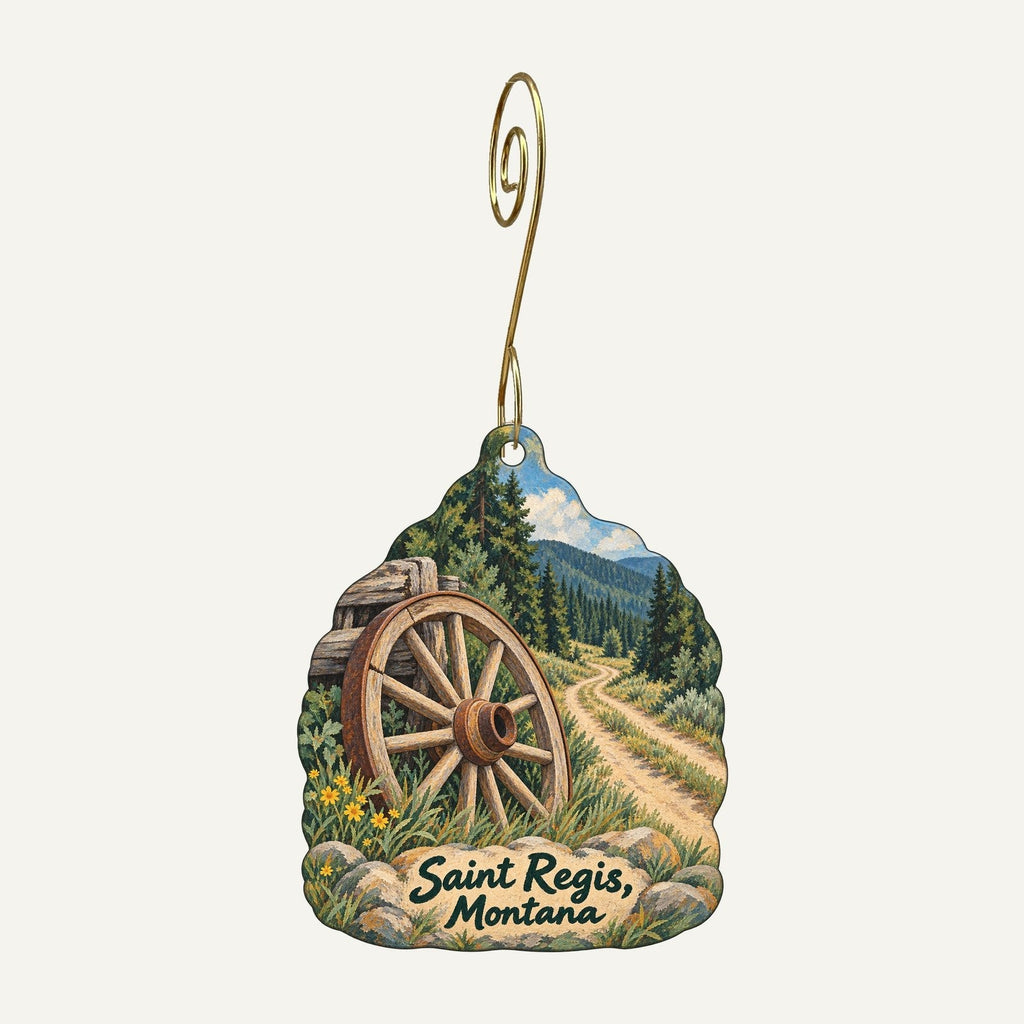 St. Regis Gift Shop Town Icon custom wood ornament OC418 hanging on hook
