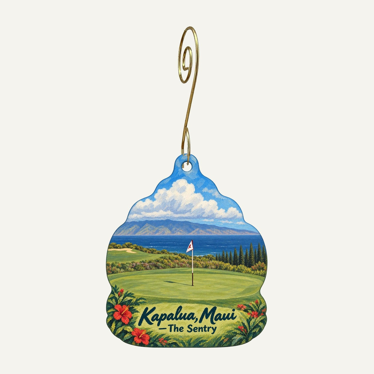 Kapalua Golf — Bay Course Pro Shop Town Icon custom wood ornament OC421 hanging on hook