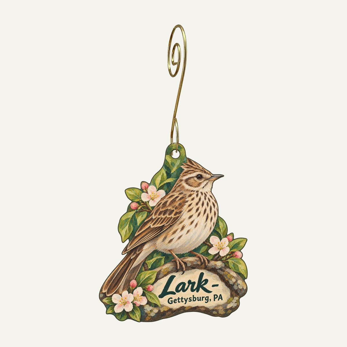 Lark Logo custom wood ornament OC422 hanging on hook