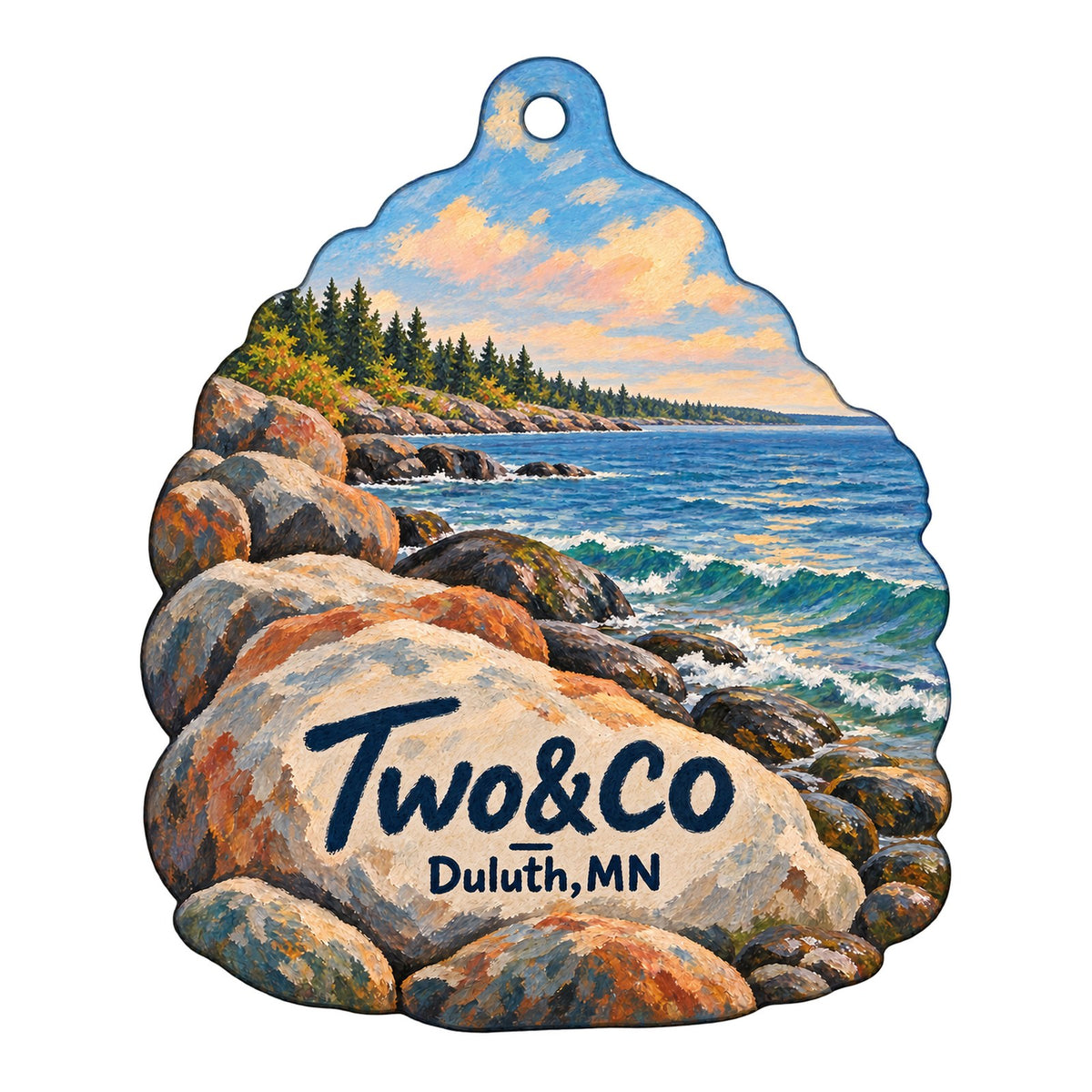 Two&CO Logo custom wood ornament OC425 on white