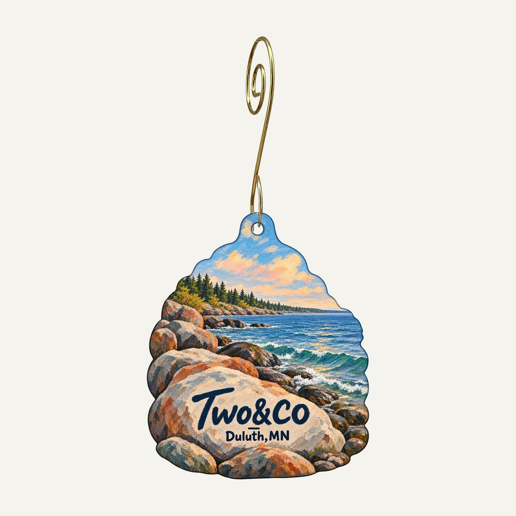 Two&CO Logo custom wood ornament OC425 hanging on hook