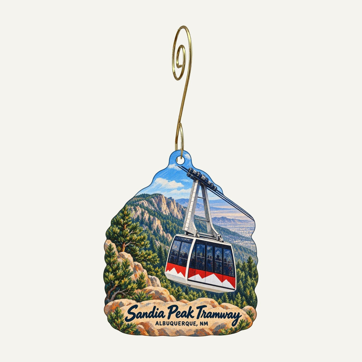 Sandia Tram Gift Shop Logo custom wood ornament OC428 hanging on hook