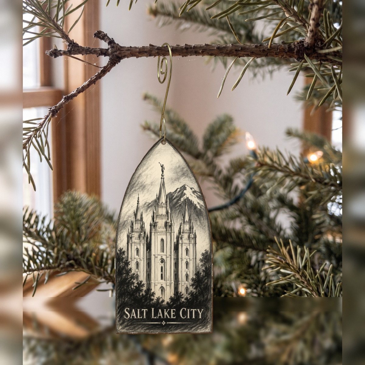 UT Salt Lake City Charcoal Gesture Custom Wood Ornament (OC42)