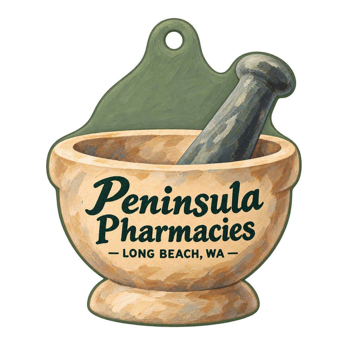 Peninsula Pharmacies Logo custom wood ornament OC431 on white