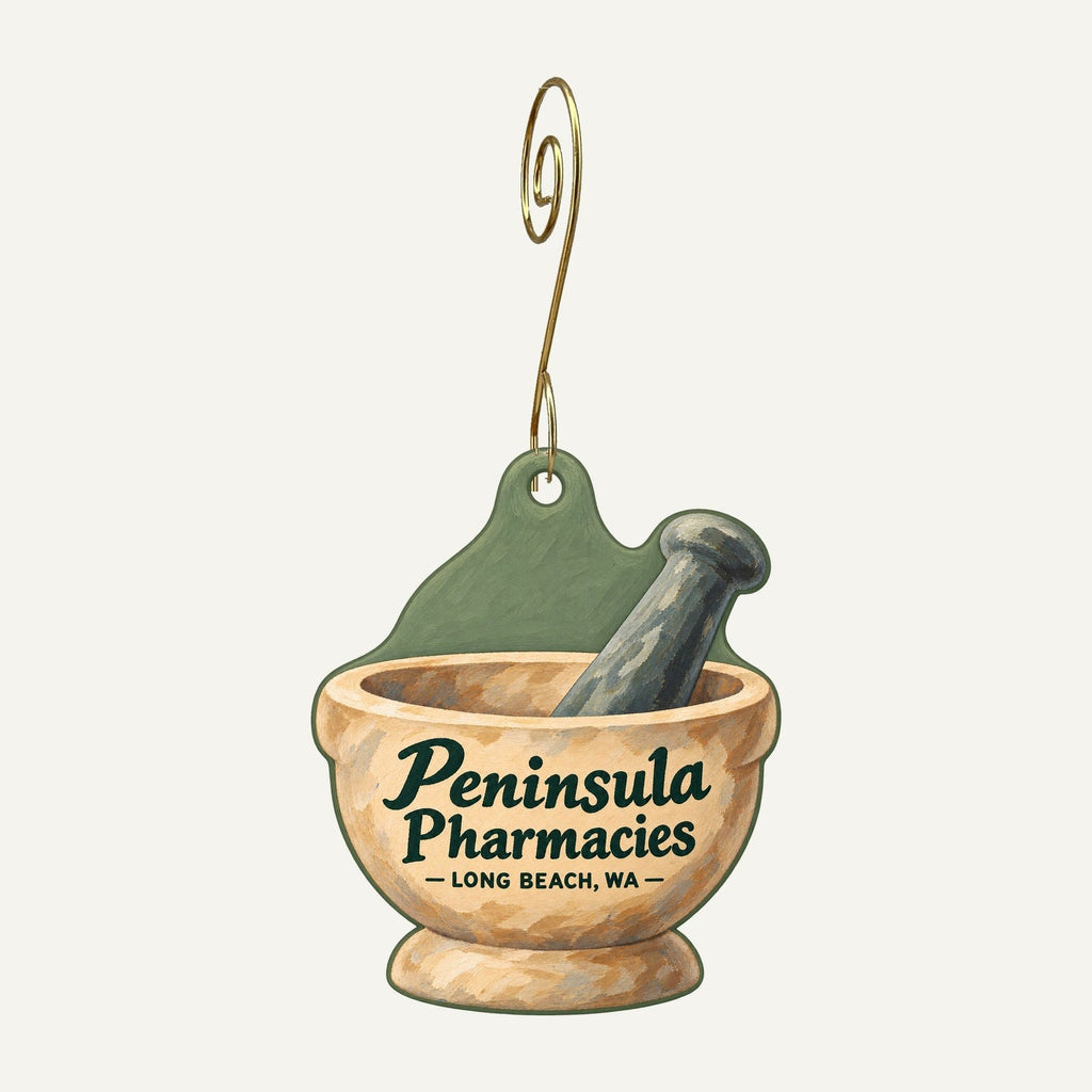 Peninsula Pharmacies Logo custom wood ornament OC431 hanging on hook