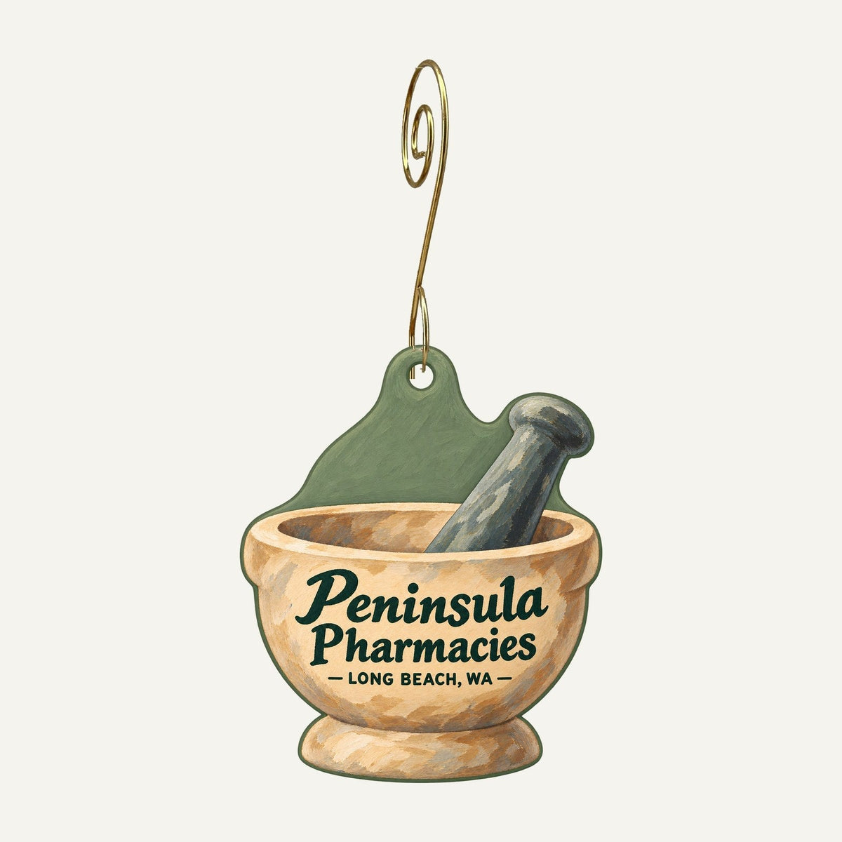 Peninsula Pharmacies Logo custom wood ornament OC431 hanging on hook