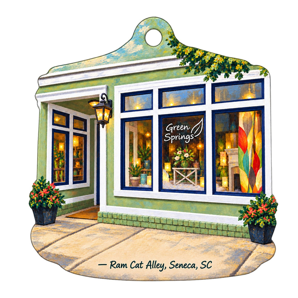 Green Springs on Ram Cat Alley Logo custom wood ornament OC434 on white