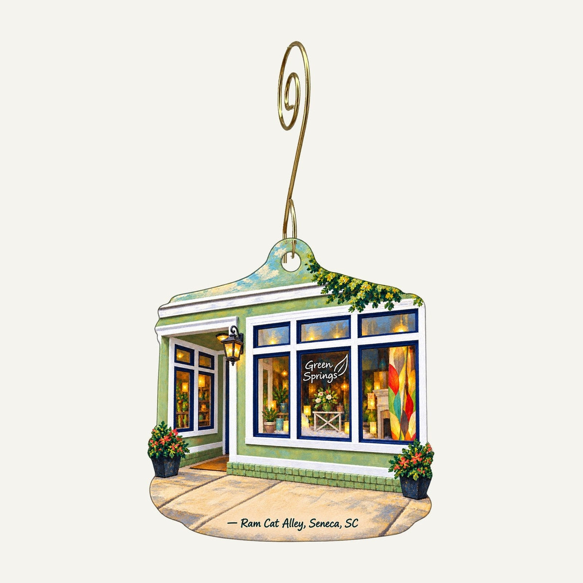 Green Springs on Ram Cat Alley Logo custom wood ornament OC434 hanging on hook