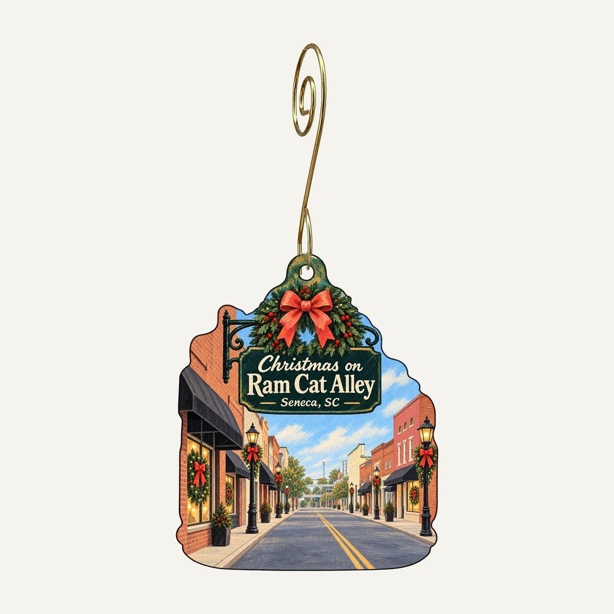 Green Springs on Ram Cat Alley Christmas custom wood ornament OC435 hanging on hook