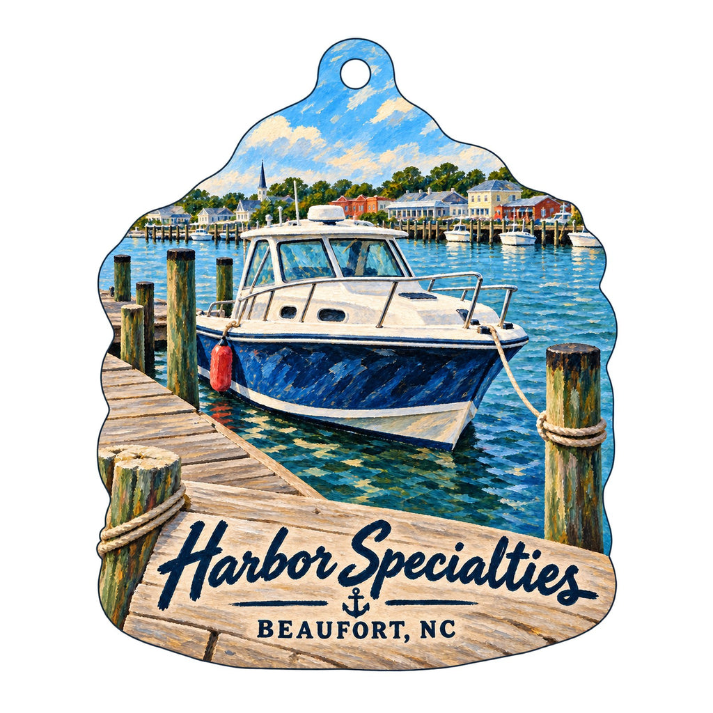 Harbor Specialties of Beaufort Logo custom wood ornament OC437 on white