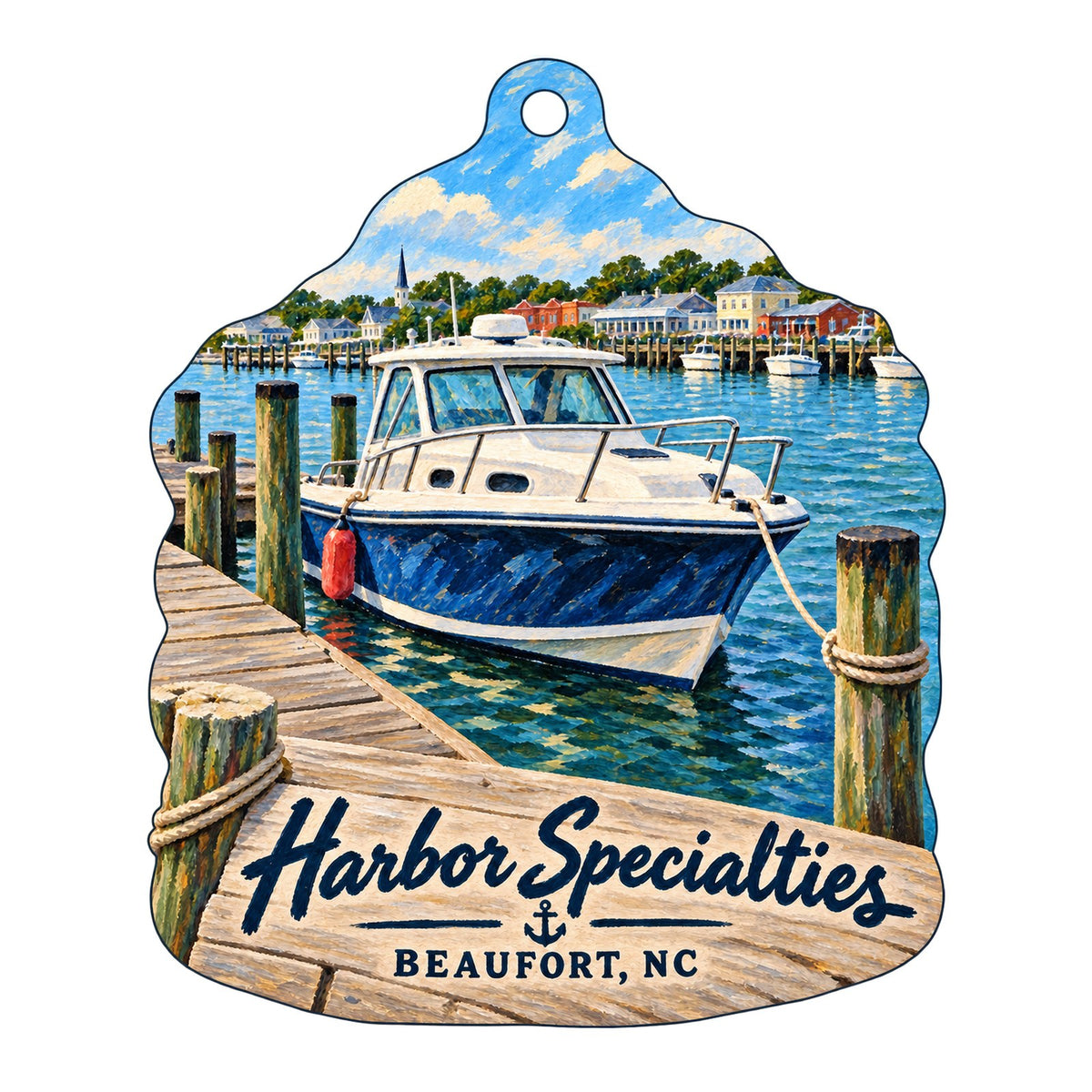 Harbor Specialties of Beaufort Logo custom wood ornament OC437 on white