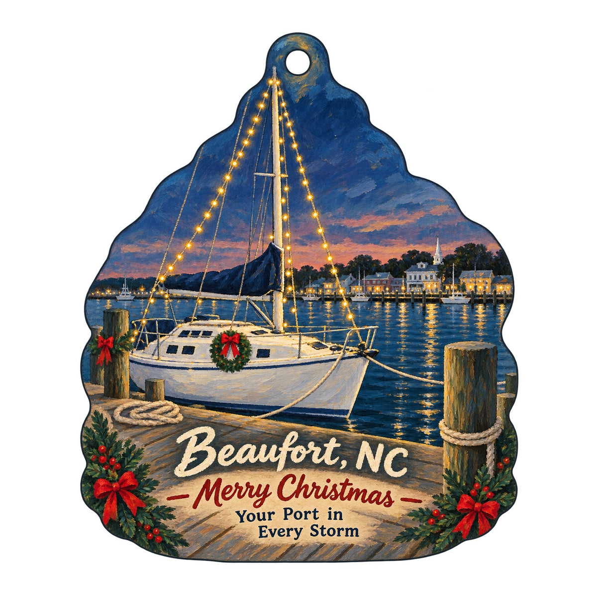 Harbor Specialties of Beaufort Christmas custom wood ornament OC438 on white