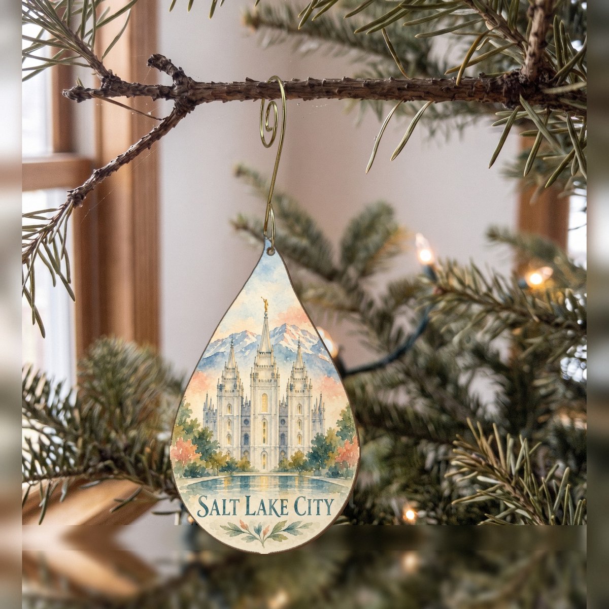 UT Salt Lake City Restrained Watercolor Custom Wood Ornament (OC43)