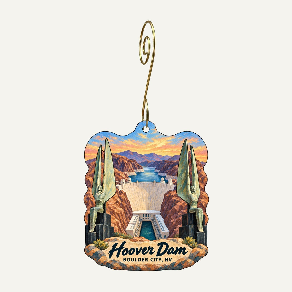 Optimal Services GS LLC / Hoover Dam Logo custom wood ornament OC440 hanging on hook