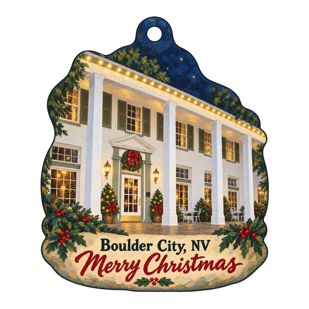 Optimal Services GS LLC / Hoover Dam Christmas custom wood ornament OC441 on white