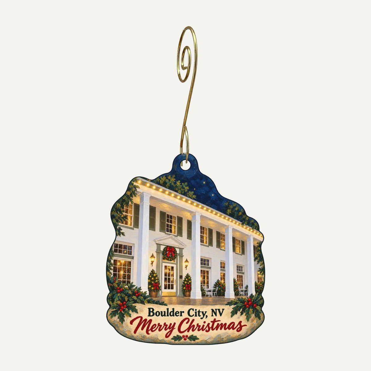 Optimal Services GS LLC / Hoover Dam Christmas custom wood ornament OC441 hanging on hook