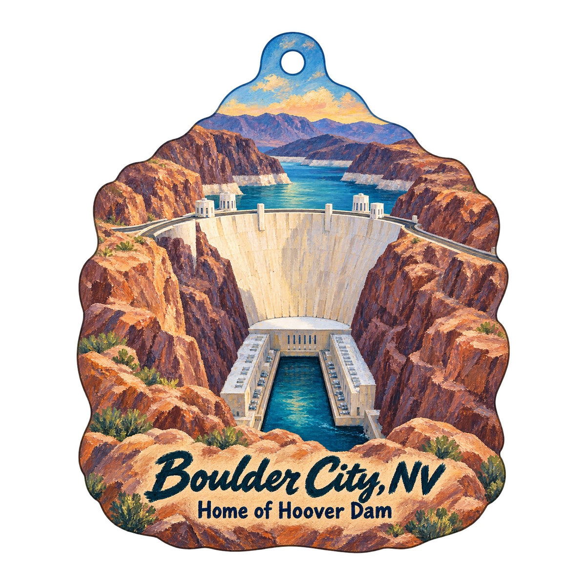 Optimal Services GS LLC / Hoover Dam Town Icon custom wood ornament OC442 on white