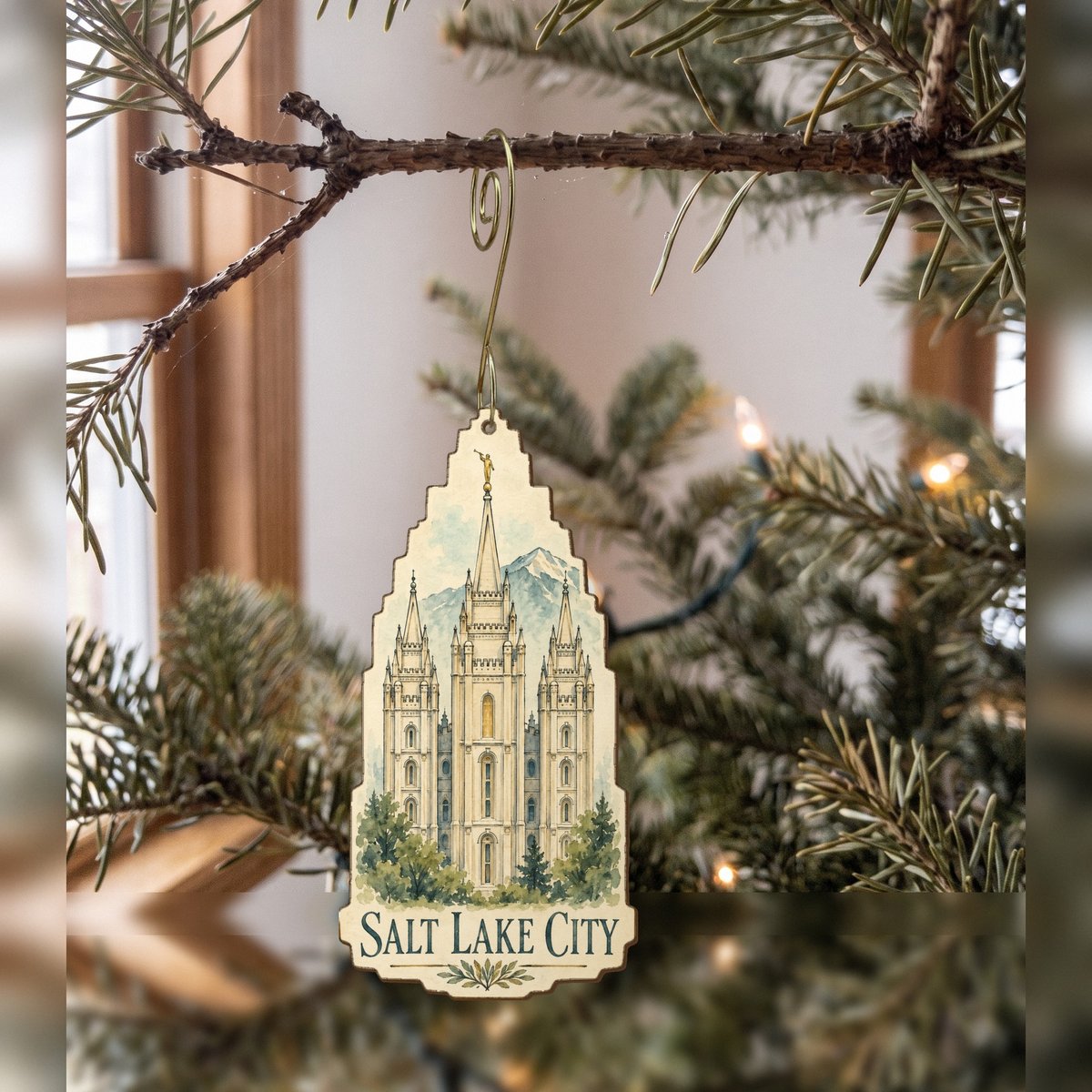 UT Salt Lake City Pen and Watercolor Wash Custom Wood Ornament (OC44)